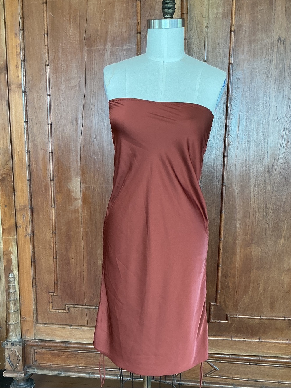 Strapless Bias Tube Dress or Long Shirt in Rust Red